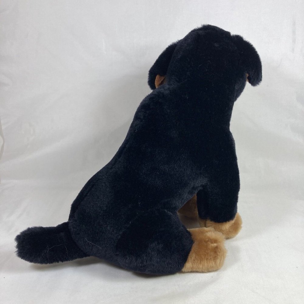 Fiesta 10" Sitting Rottweiler Plush Realistic Black Brown Dog Stuffed Animal Toy - Picture 4 of 10